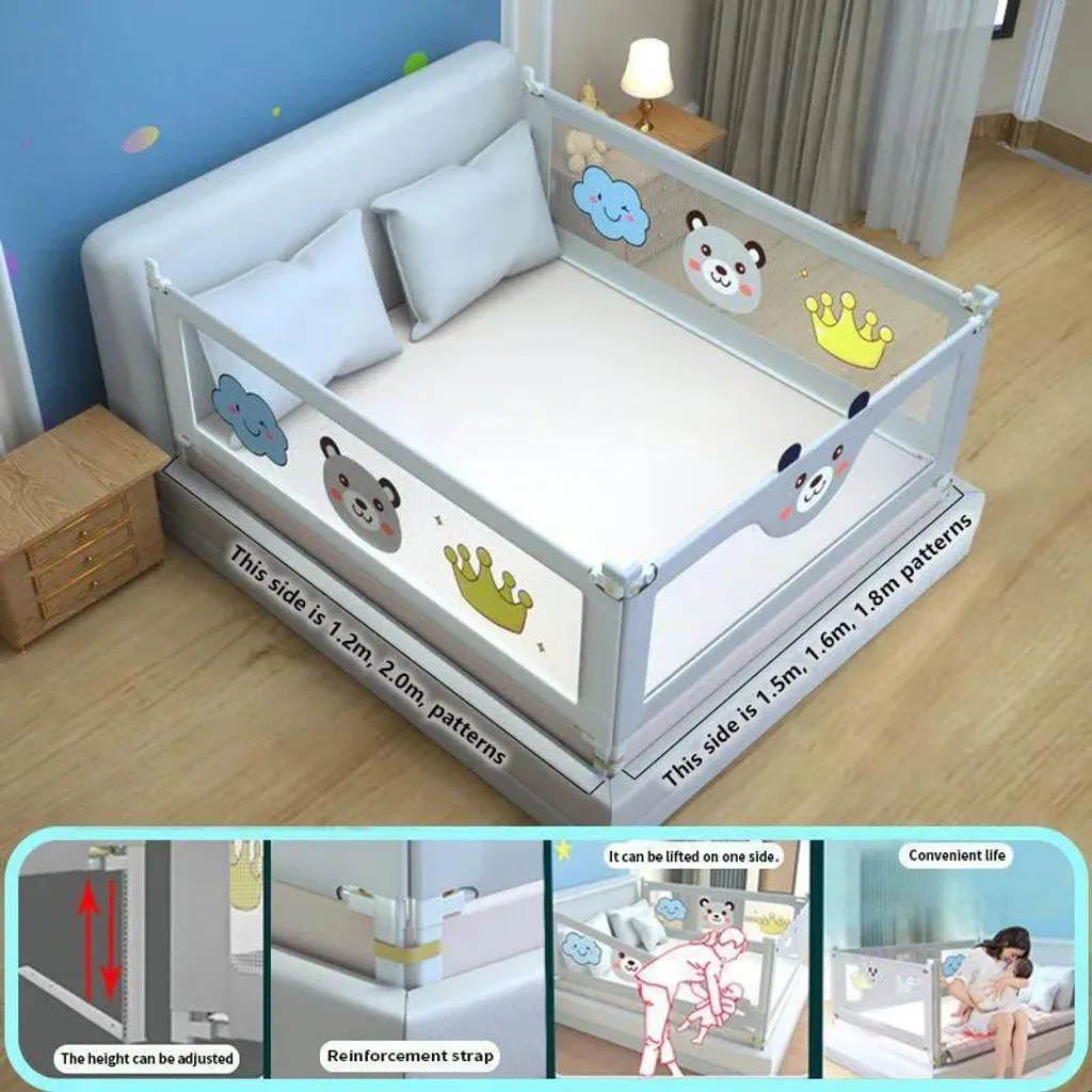 Barrière de lit 1,5m gris hauteur ajustable - Conception sécurisée 1pc - 2