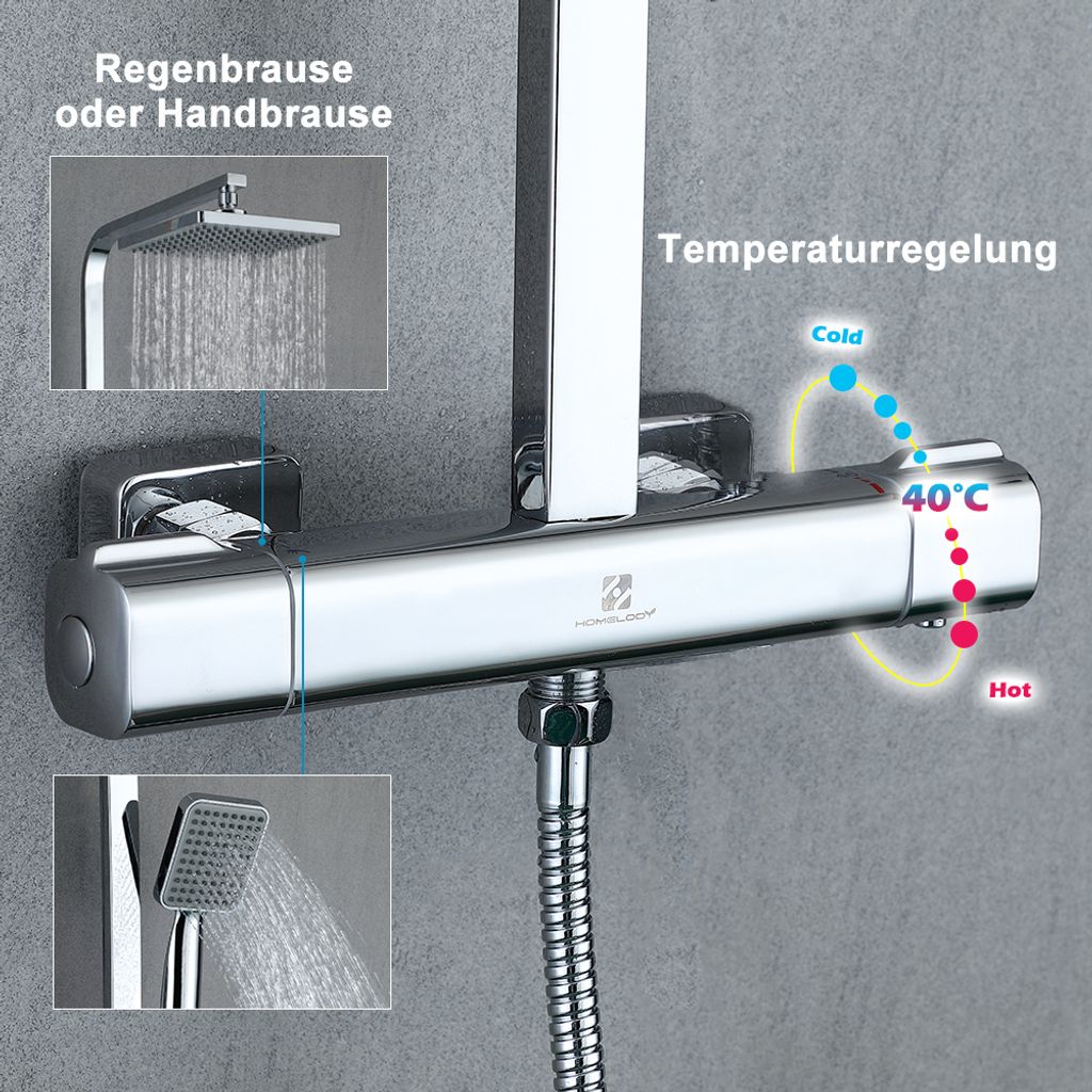 Homelody Dusche Duschsystem mit Thermostat Regendusche 2 Produktbild 5