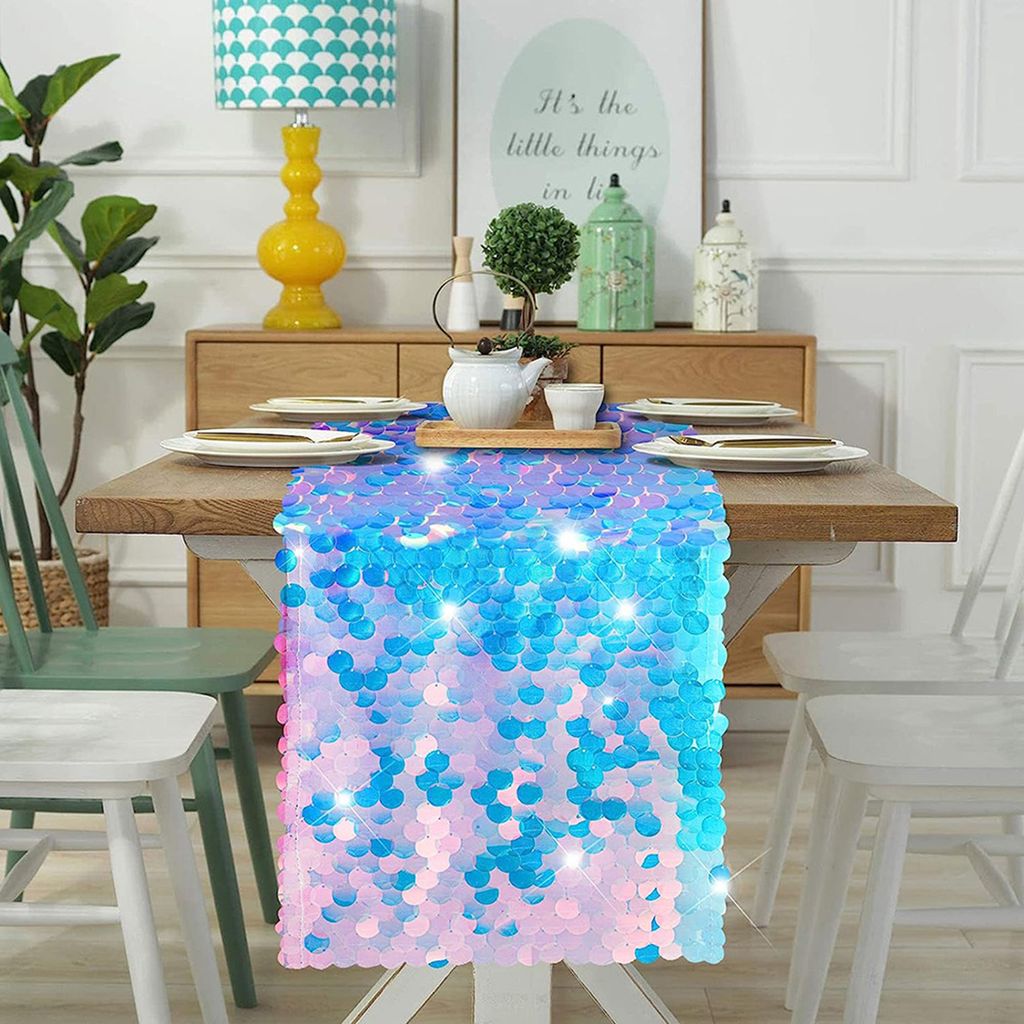 Mermaid Tail Scales Table Runner Glitter Holographische Pailletten Meerjungfrau Ozeansee Party Dekoration Esstisch Cover Party Supplies
