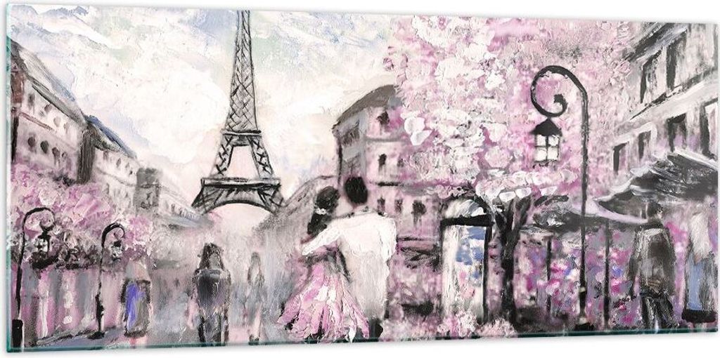 Bilder auf glas - Paris Weg Illustration eiffle - 120x50cm - Glasbilder - Wandbilder - Kunstdruck - zum Aufhängen bereit - Wanddekoration aus Glas...