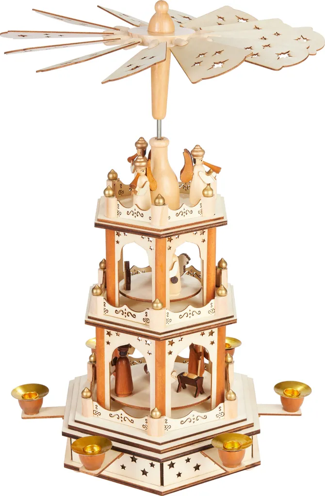 Pyramide de Noël à 3 étages grand modèle en bois animé de 45 cm de haut