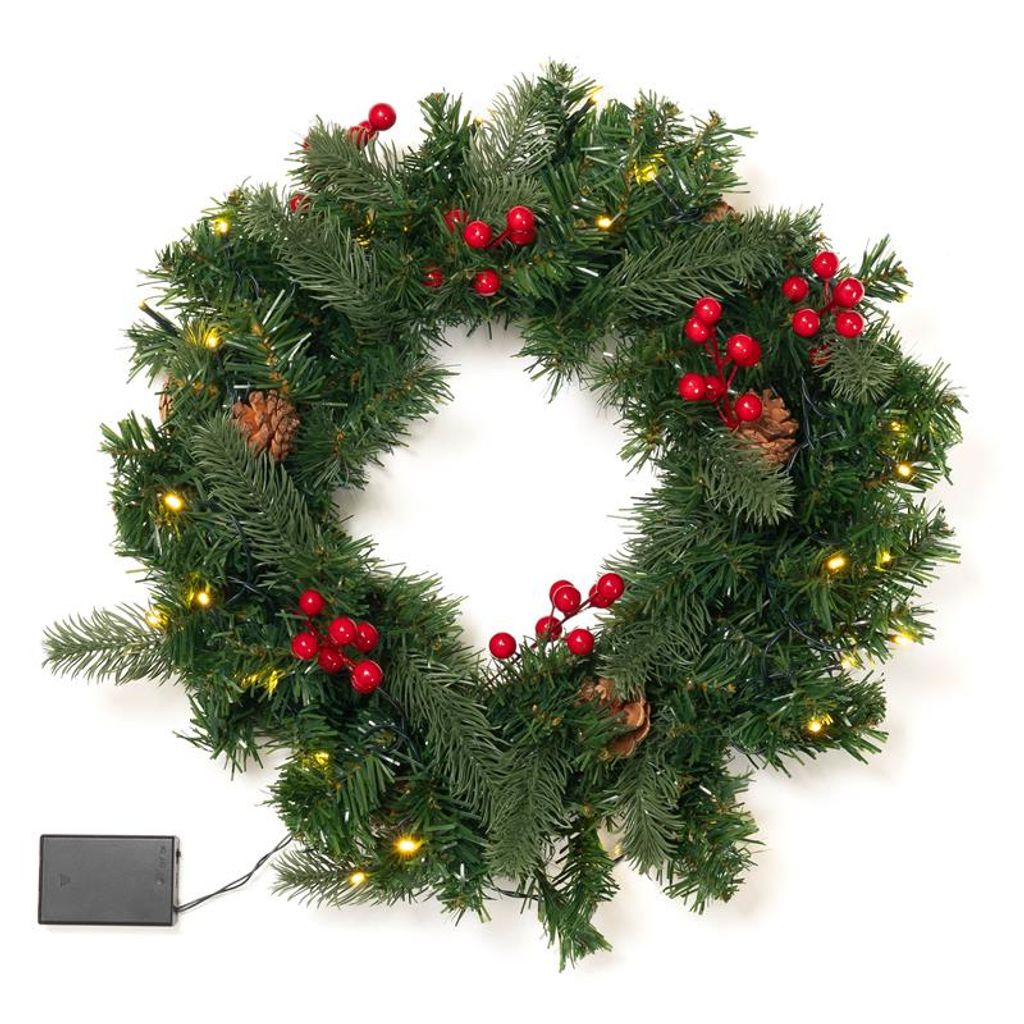 Künstlicher Adventskranz ca. Ø 40 cm mit 30er Lichterkette Produktbild 3