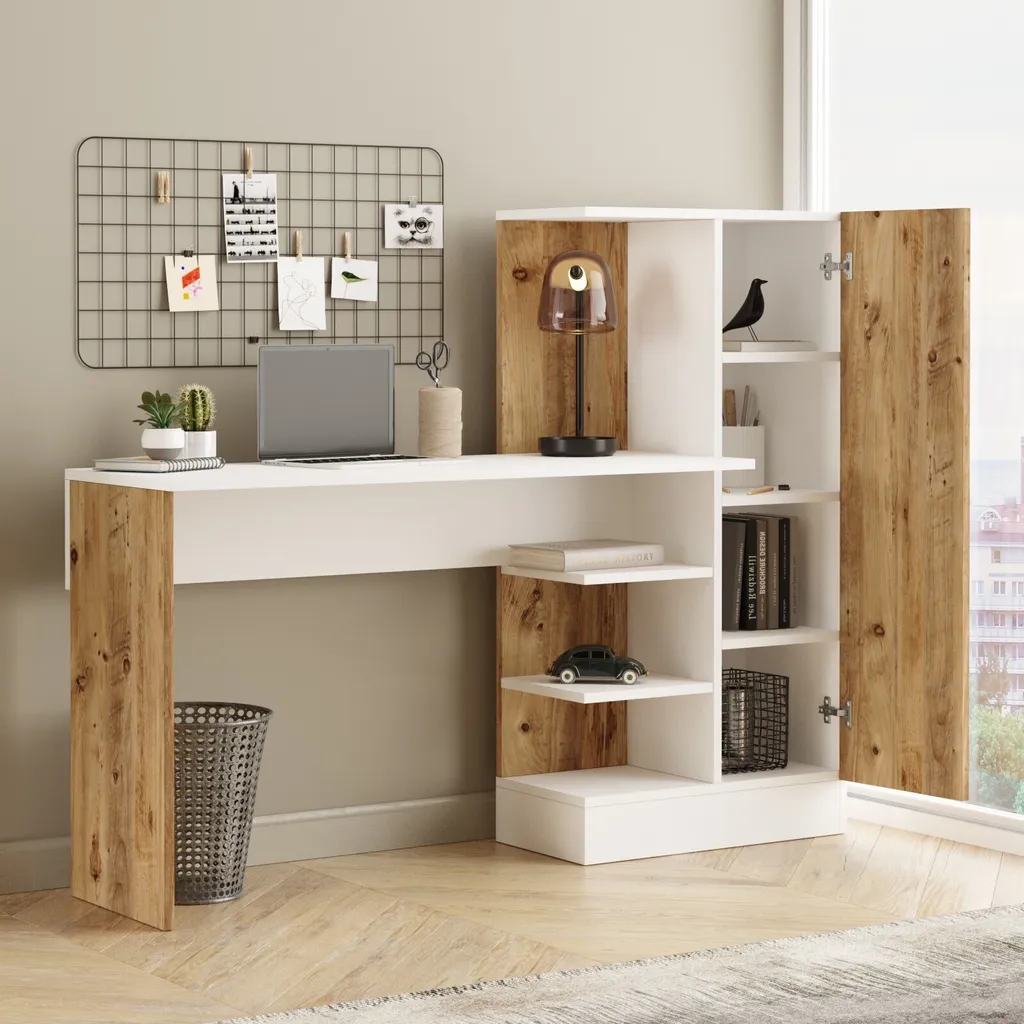 Bureau d'angle Skye Decor en bois clair pour le télétravail