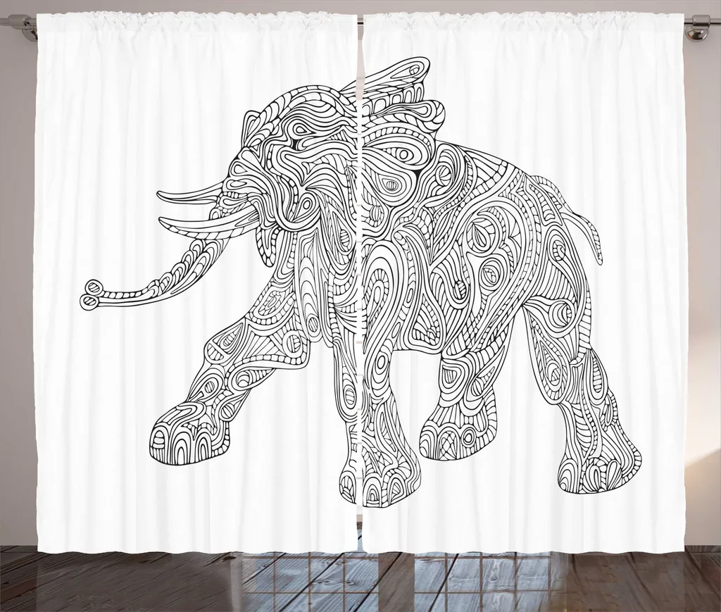 Grand rideau de salon gris mandala pour décoration intérieure ethnique