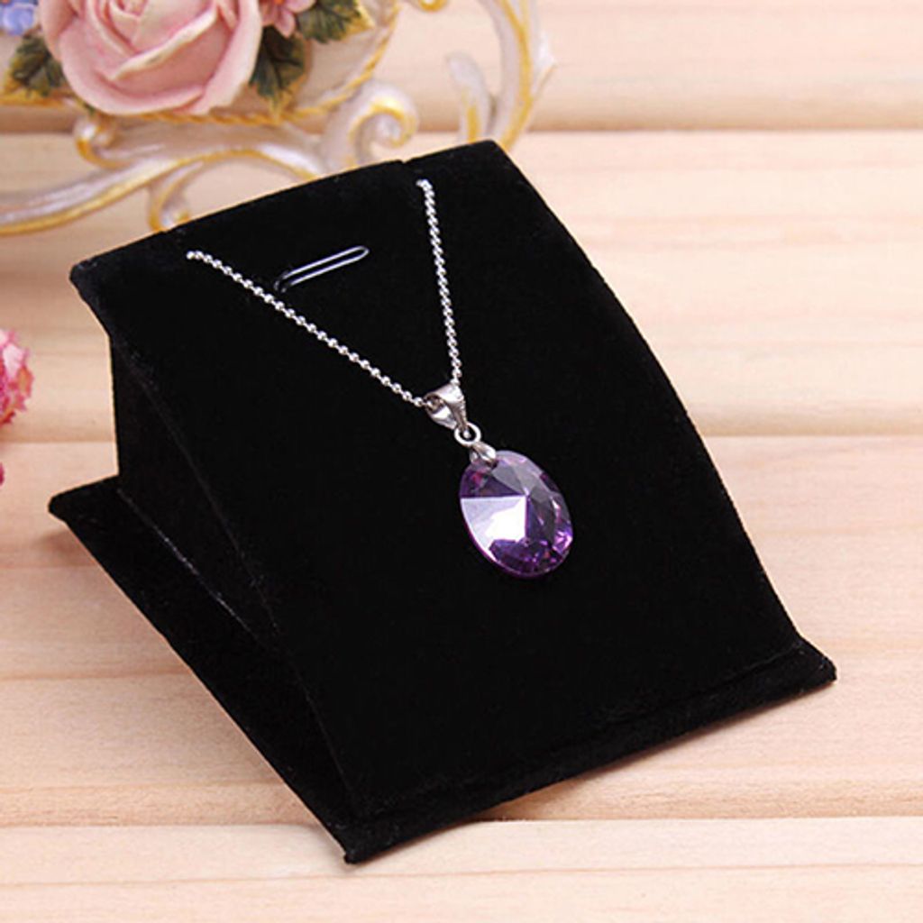 Weicher Samt Schmuck Halskette Anhänger Drop Chain Display Halter Stehender Ständer-Schwarz