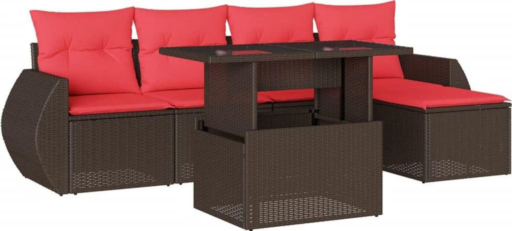 vidaXL 6-teiliges Gartensofa-Set mit Kissen, braun, Polyrattan