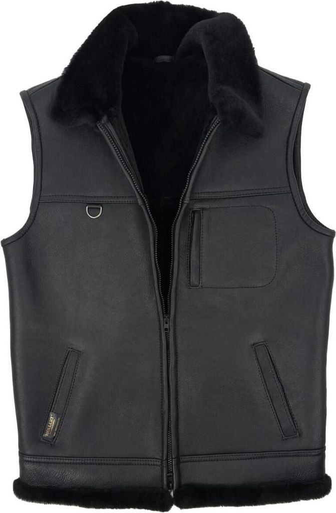 Lammfellweste - FIRMINIUS mit Kragen - Größe: S | Farbe: Schwarz