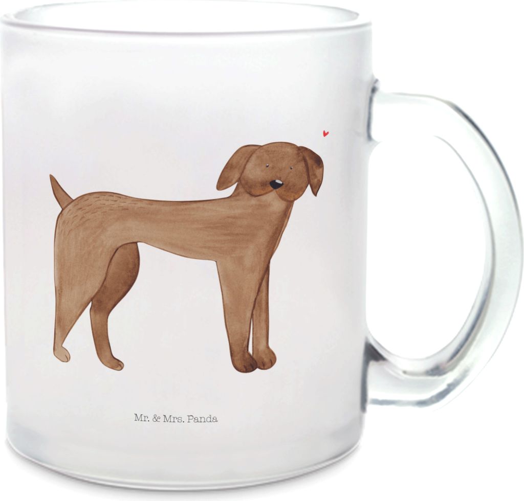 Mr. & Mrs. Panda Tee Tasse Hund Dogge - Transparent - Geschenk, Häferl, Pott, Deutsche, Trinkglas, Teeglas, Teetasse aus Glas, Sprüche, Hunde, Herz