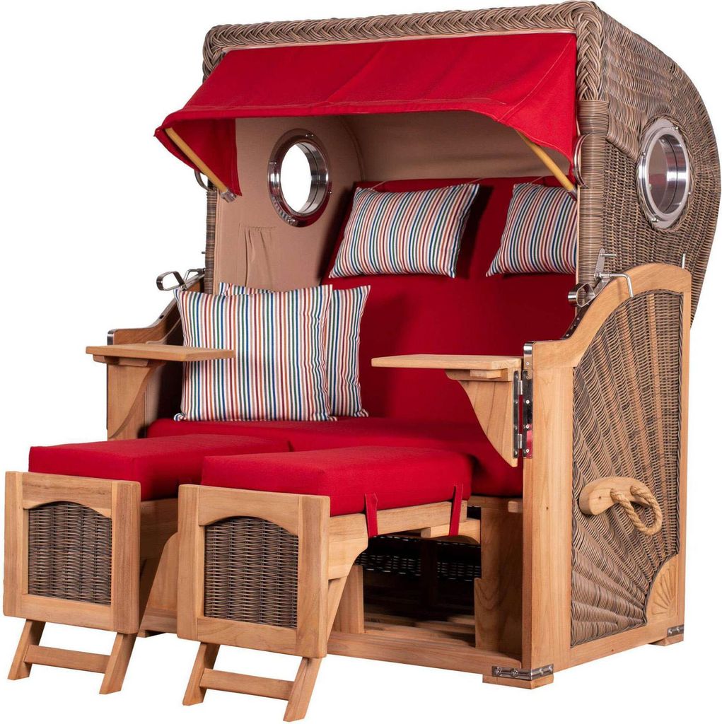Strandkorb-Set - bene living - Ammersee Teak - PE grau- Modell 585 - inkl. Liftersystem