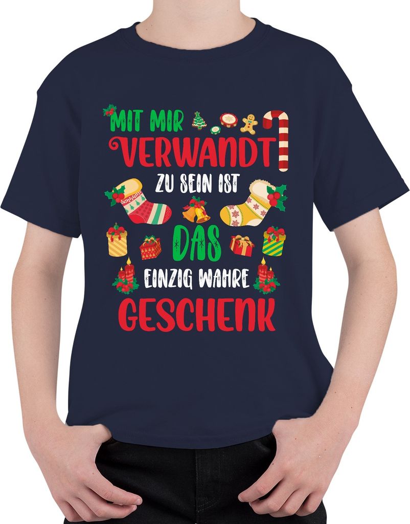 Verwandte Geschenk - Weihnachten Weihnachtsgeschenk Christmas Uni Kinder T-Shirt, Navy, 116