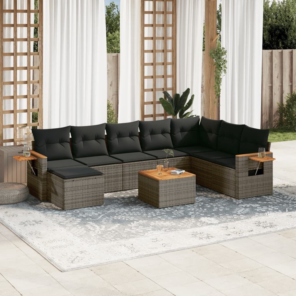 Maison Exclusive - 9-tlg. Garten-Sofagarnitur mit Kissen Grau Poly Rattan