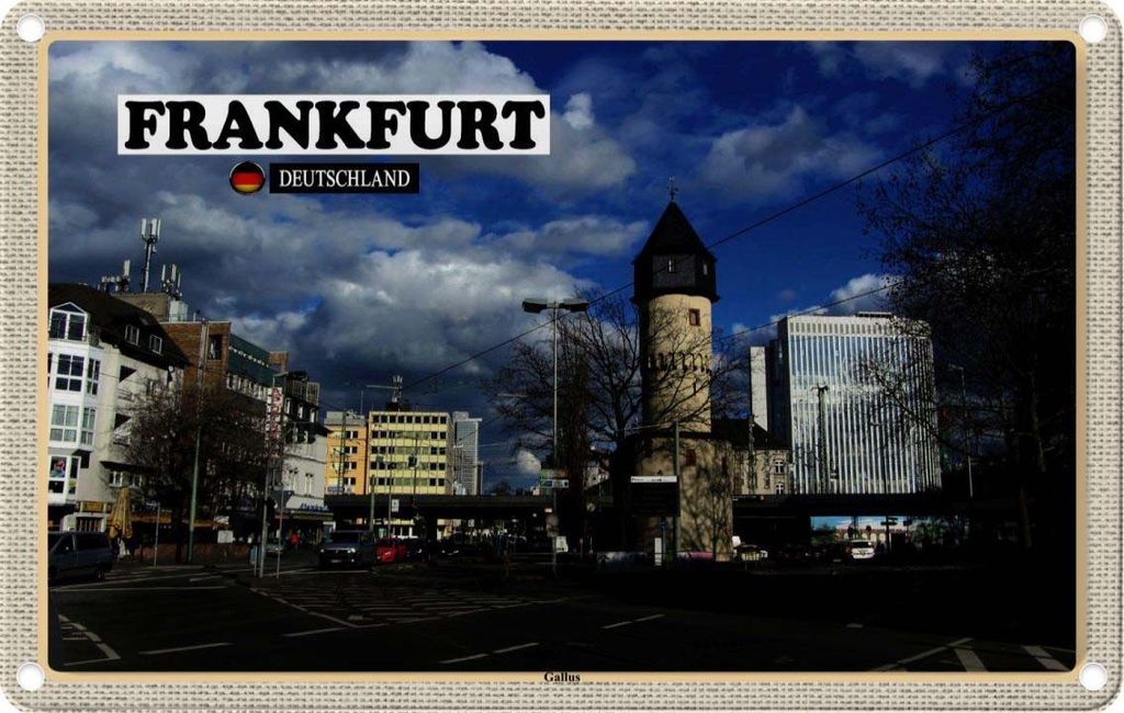vianmo Blechschild 12x18 cm Frankfurt Gallus Altstadt Bildmotiv Reisemotiv Abenteuer Reisen