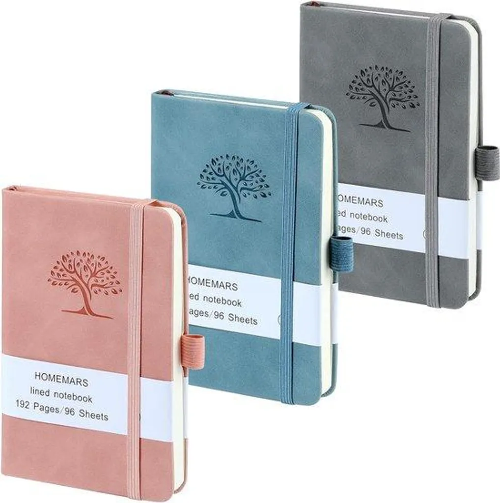 Petit carnet rose bleu gris couverture rigide lot de 3 - Papier 90g