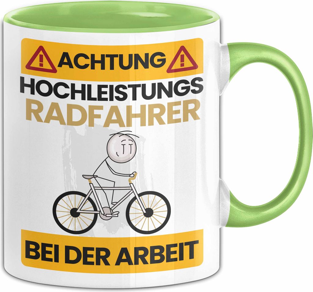 Radfahrer Tasse Geschenk Lustiger Spruch Geschenkidee für Radfahrer Achtung Hochleistungs Radfahrer Bei Der Arbeit (Grün)