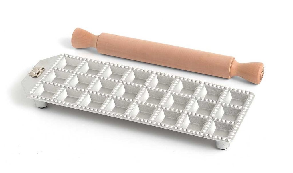 Marcato Ravioli Brett mit Teigroller - 24 Fächer - 5 x 5 cm