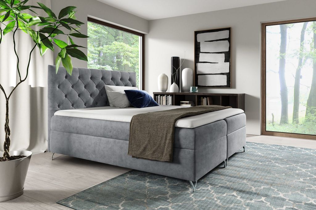 yourhouse24 Boxspringbett Guliette mit 2 Bettkästen, Doppelbett mit Bonell-Matratze + Topper (Farbe: Fresh 33, Größe: 120x200 cm)