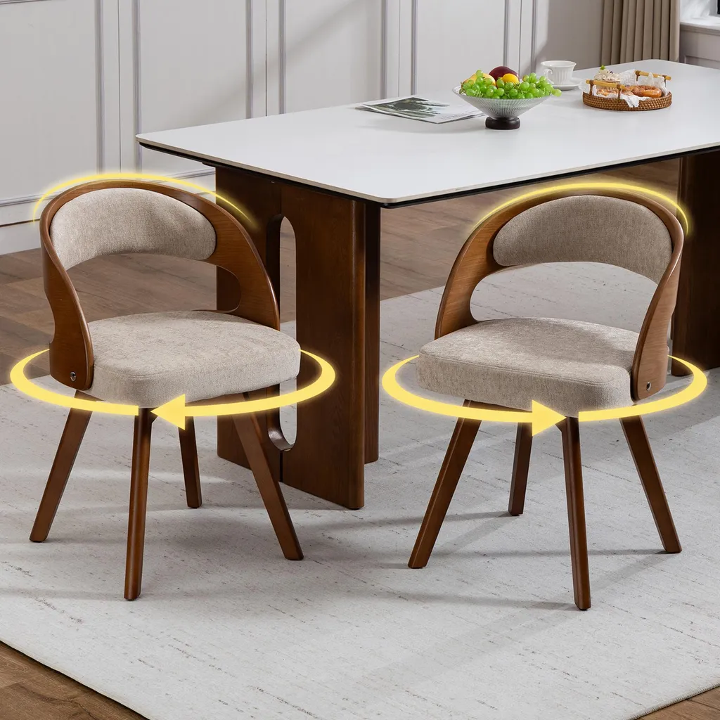 Chaise pivotante moderne en bois avec coussin lin kaki - Lot de 2