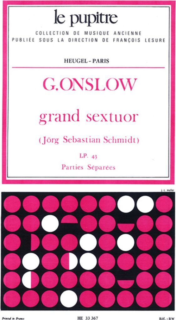 Onslow/Schmidt Grand Sextuor Op77Bis(Pno/Clar Fl/Basson/Cor/C.basse) Parties (Lp43)