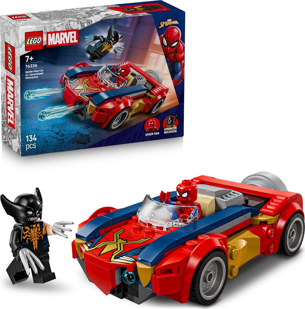 LEGO | Marvel Spider-Man Auto vs. Venomized Wolverine - Superhelden Spielzeug mit Spielzeugauto - Konstruktionsspielzeug mit 2 Minifiguren und 2 Sh...