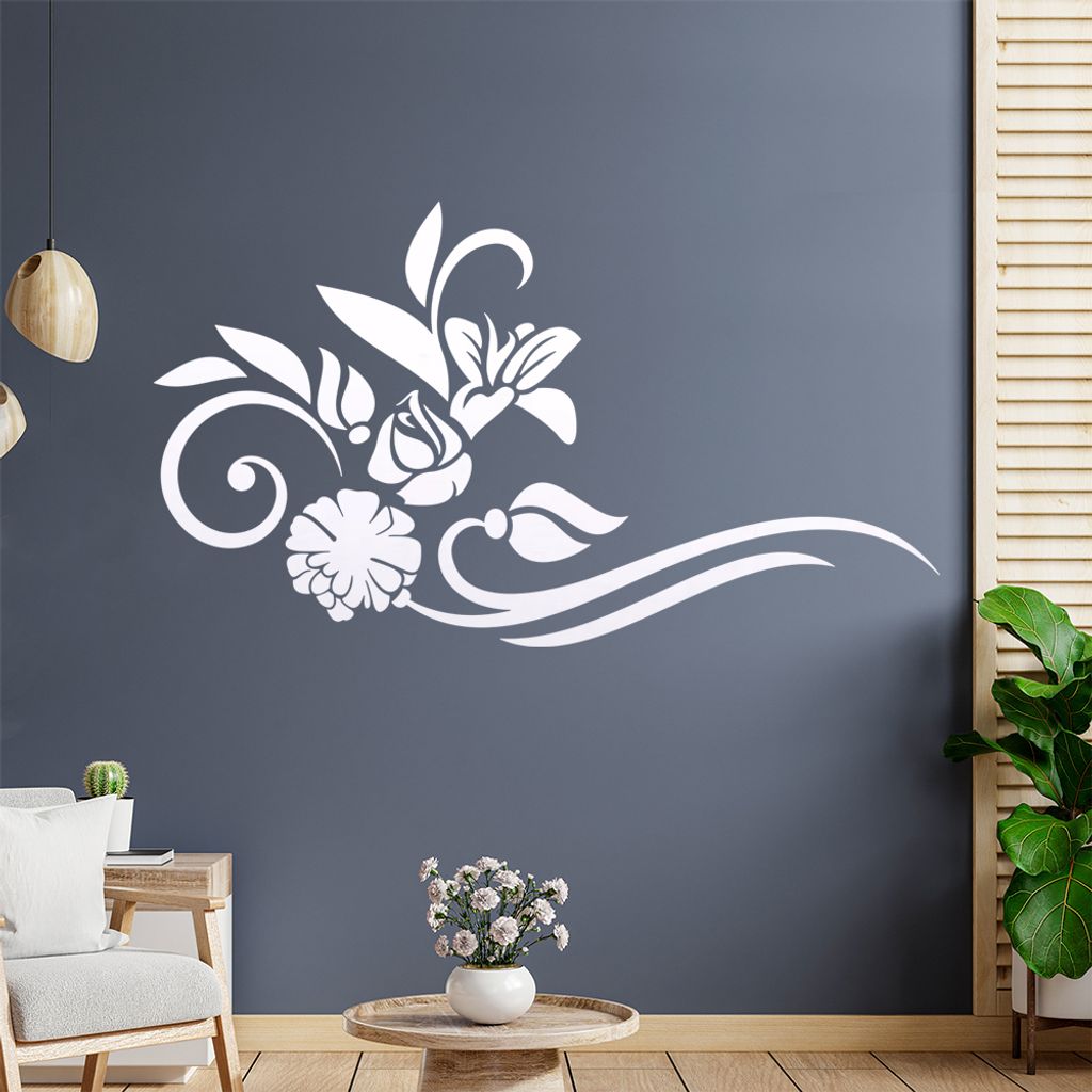 Blumen - Linien Wandtattoo in 6 Größen - Wandaufkleber Wall Sticker - Dekoration, Küche, Wohnzimmer, Schlafzimmer, Badezimmer