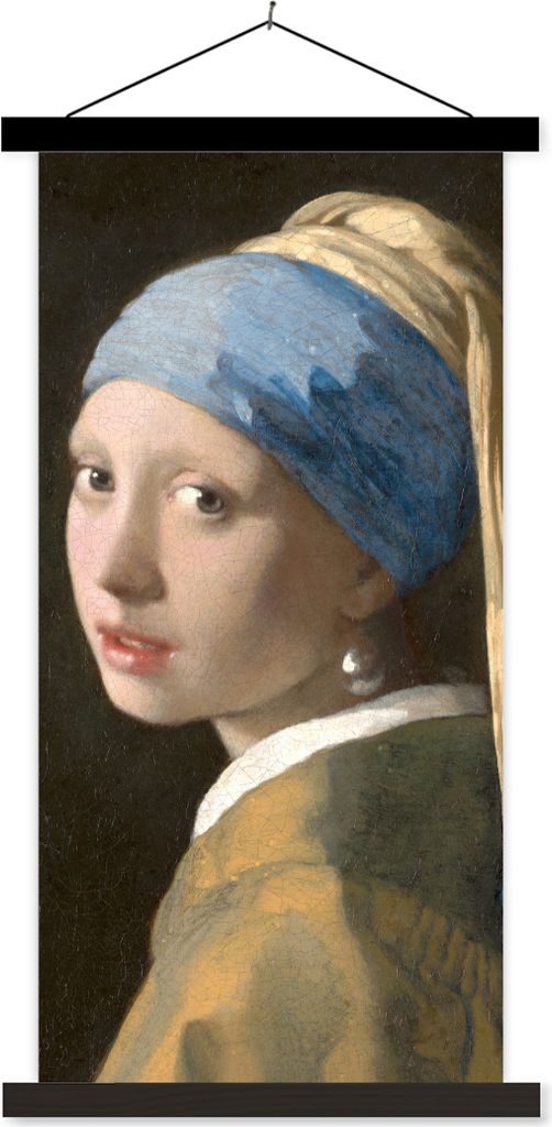 MuchoWow Textilposter Das Mädchen mit dem Perlenohrring - Gemälde von Johannes Vermeer 60x120 cm mit schwarzem Rahmen - Magnete