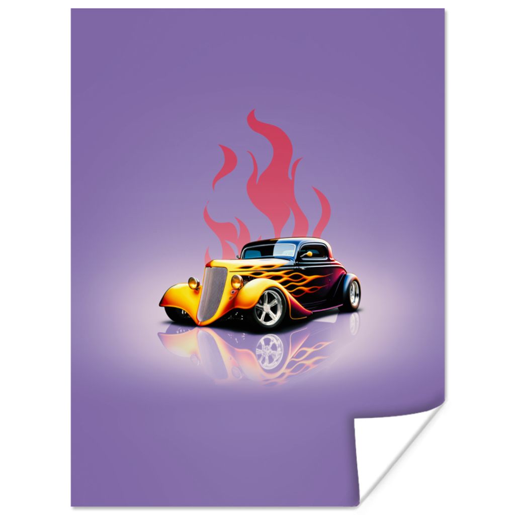 MuchoWow Poster Auto - Lila - Flammen - Vintage 90x120 cm - Wohnzimmer