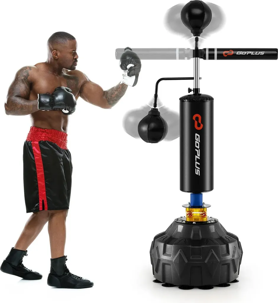 Équipement de boxe avec sac de frappe sur pied et barre de rotation 360