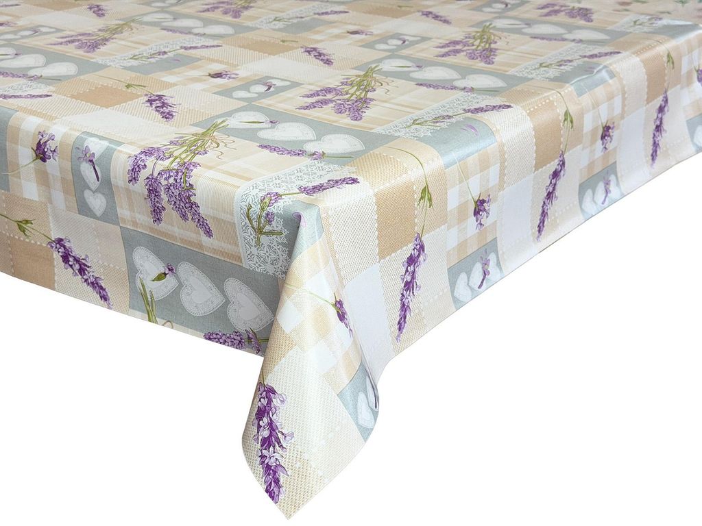 Wachstuch Tischdecke Wasserdicht Gartentischdecke Lavendel Beige 280x140 cm