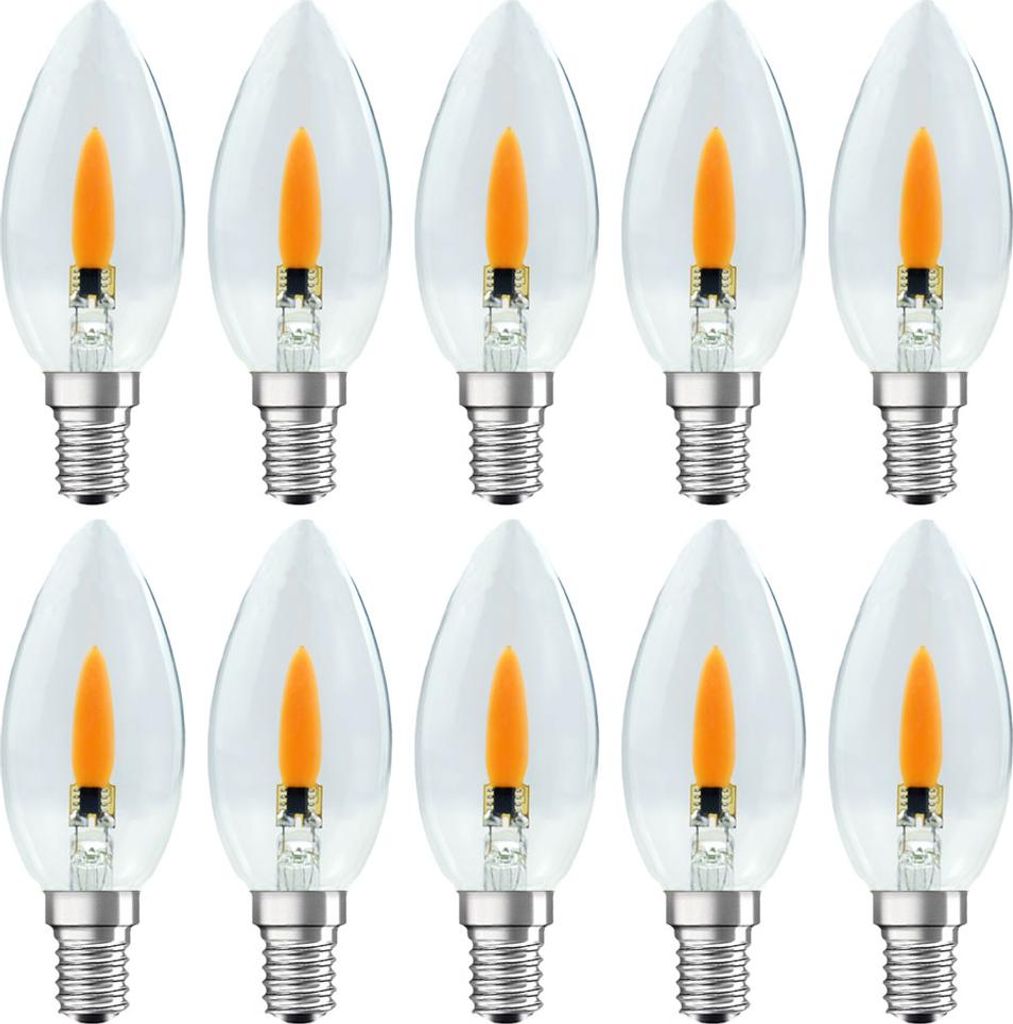 10 x LED Filament Leuchtmittel Kerze 1W E14 klar Flackerlicht Feuer