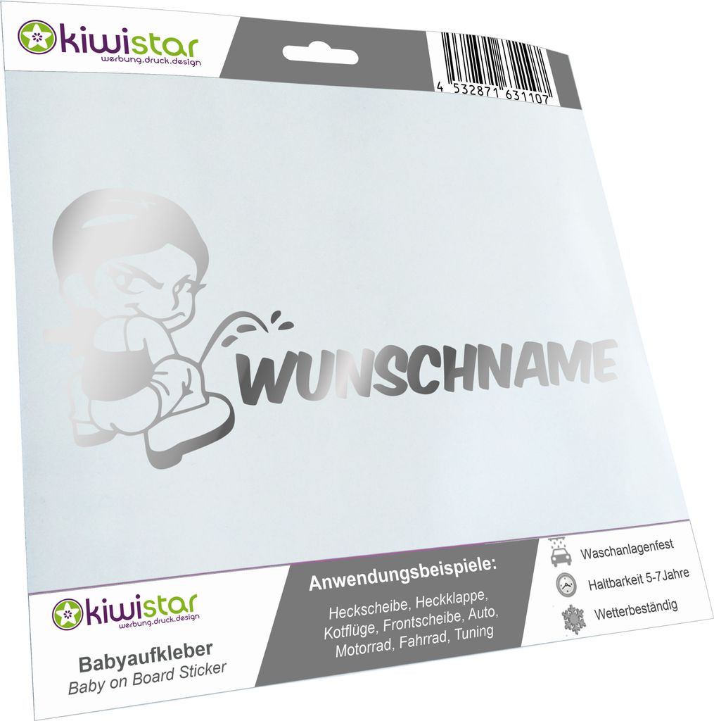 Kiwistar - Autoaufkleber - Piss on Wunschname - Mädchen - Frau - 40 cm - chrom - Pissmännchen - Aufkleber für Auto, Laptop, Fahrrad, LKW, Motorr...