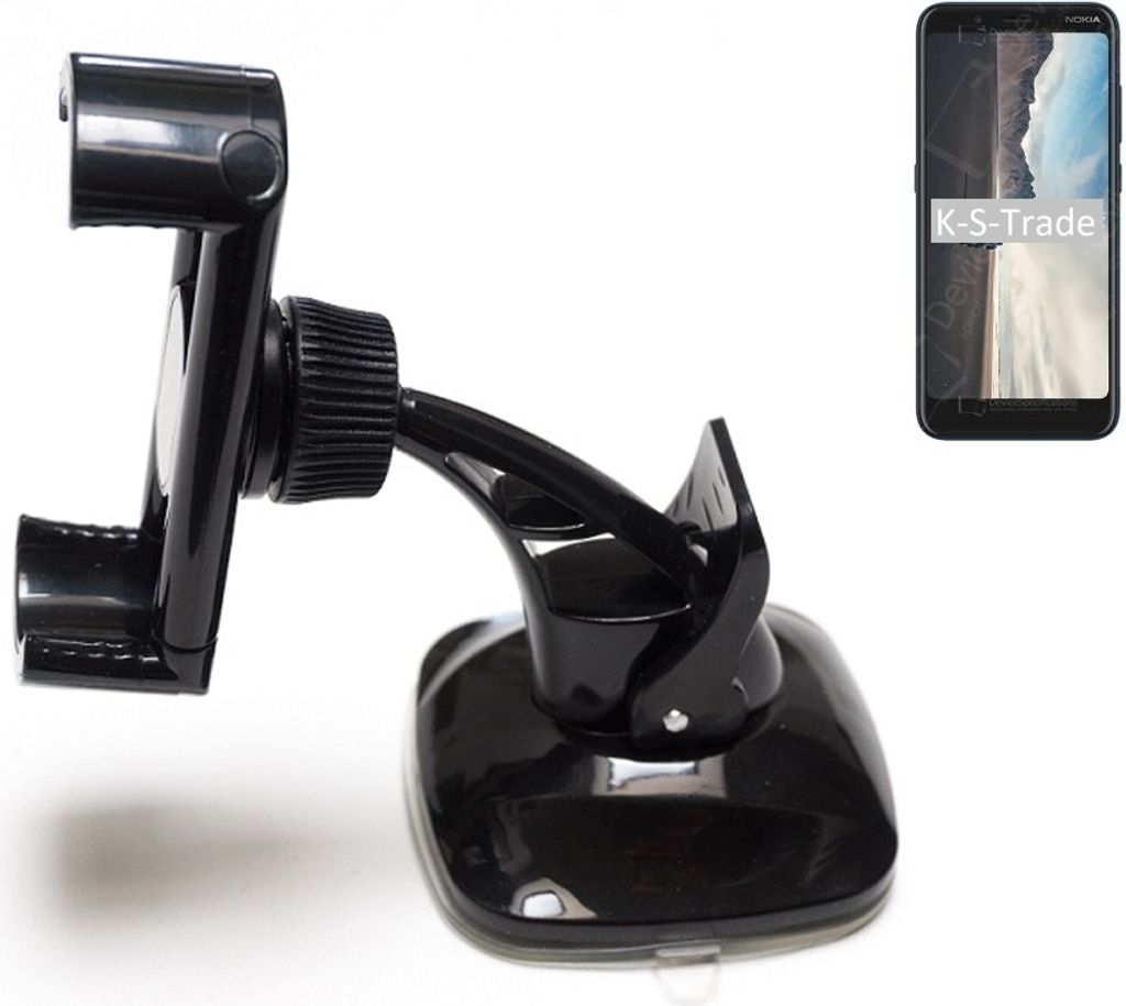 K-S-Trade kompakte Handy-Halterung Windschutzscheibe kompatibel mit Nokia C2 Tennen Armaturenbrett schwarz Autohalterung KFZ Halter Scheiben-Halterung