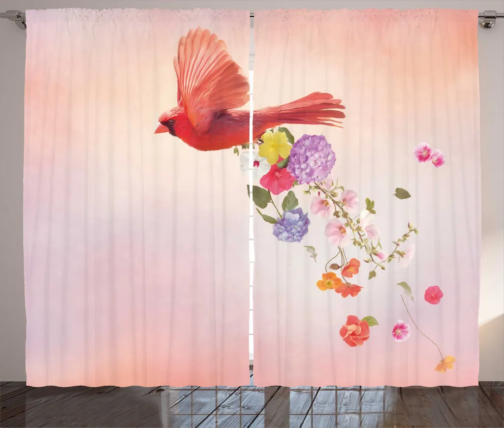 Rideaux de salon universels à motif oiseau 280x225cm coloris corail foncé