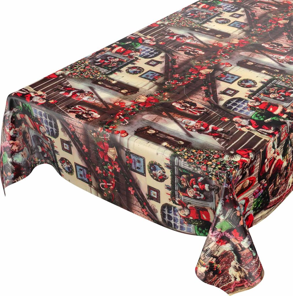 Tischdecke Wachstuch Weihnachten Rot Robust Wasserabweisend Breite 140 cm Länge 120 cm
