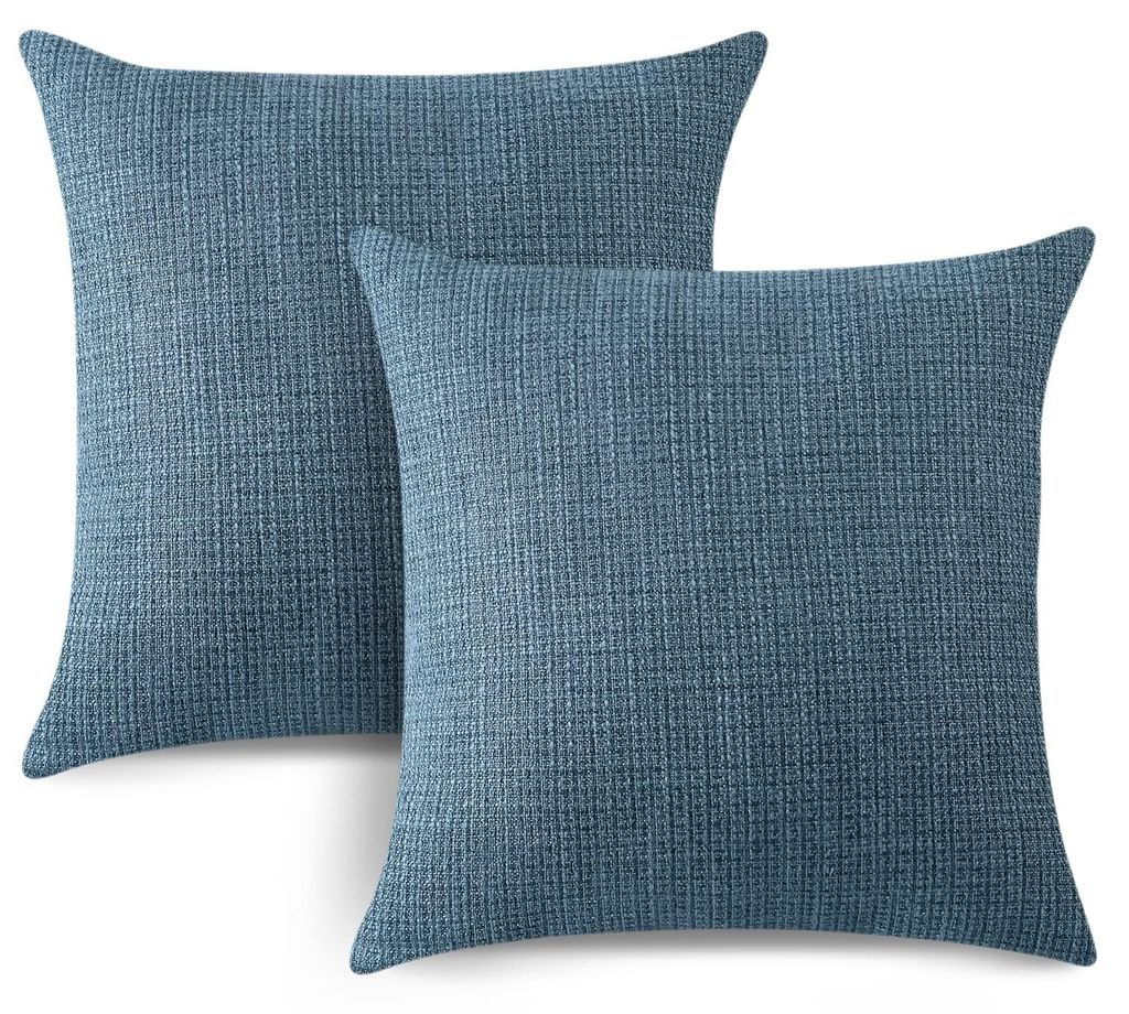 Set mit 2 Kissenbezügen, einfarbiges Leinen, 40 x 40 cm, blau