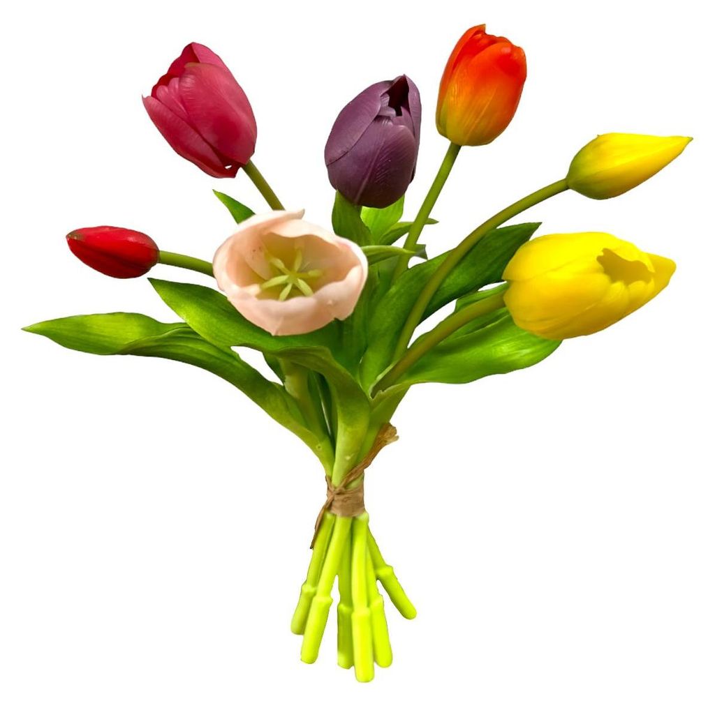 Künstlicher Tulpenstrauß mit 7 Tulpen 30cm. BUNT
