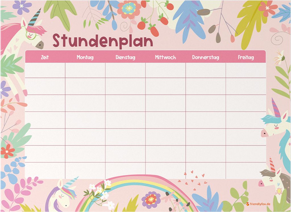 Friendly Fox magnetischer Stundenplan Einhorn, Stundenplan abwischbar, Stundenplan 1. Klasse Mädchen
