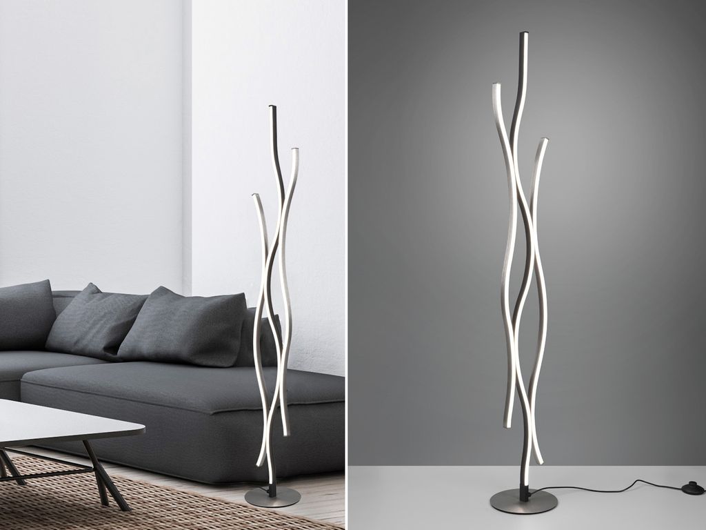 Trio Leuchten - Design Stehleuchte I Stehlampe I Standleuchte I Lampe I Leuchte Schwarz mit Silber inkl. LED Dimmbar - Blaze I Wohnzimmer I Schlafz...