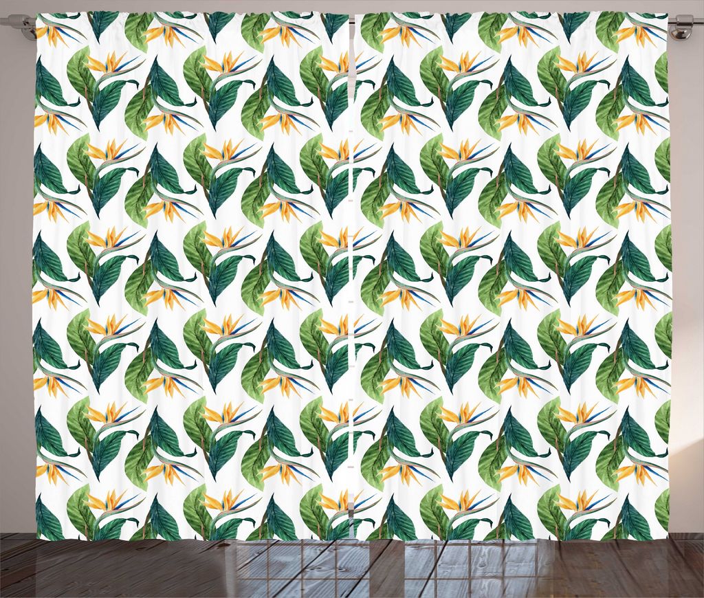 ABAKUHAUS Exotisch Rustikaler Gardine, Paradiesvogel Blumen-Kunst, Schlafzimmer Kräuselband Vorhang mit Schlaufen und Haken, 280 x 245 cm, Mehrfarbig