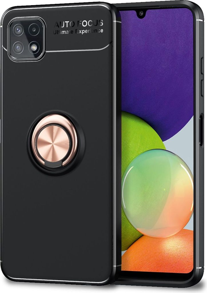 NALIA Matt-Schwarze Ringhülle für Samsung Galaxy A22 5G, 360° Ring Standfunktion Rose Gold