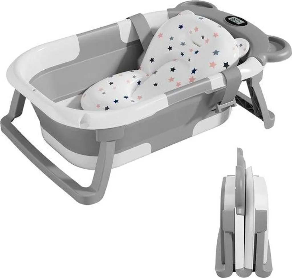 Baignoire bébé ergonomique : Thermomètre, Coussin doux et Support inclus