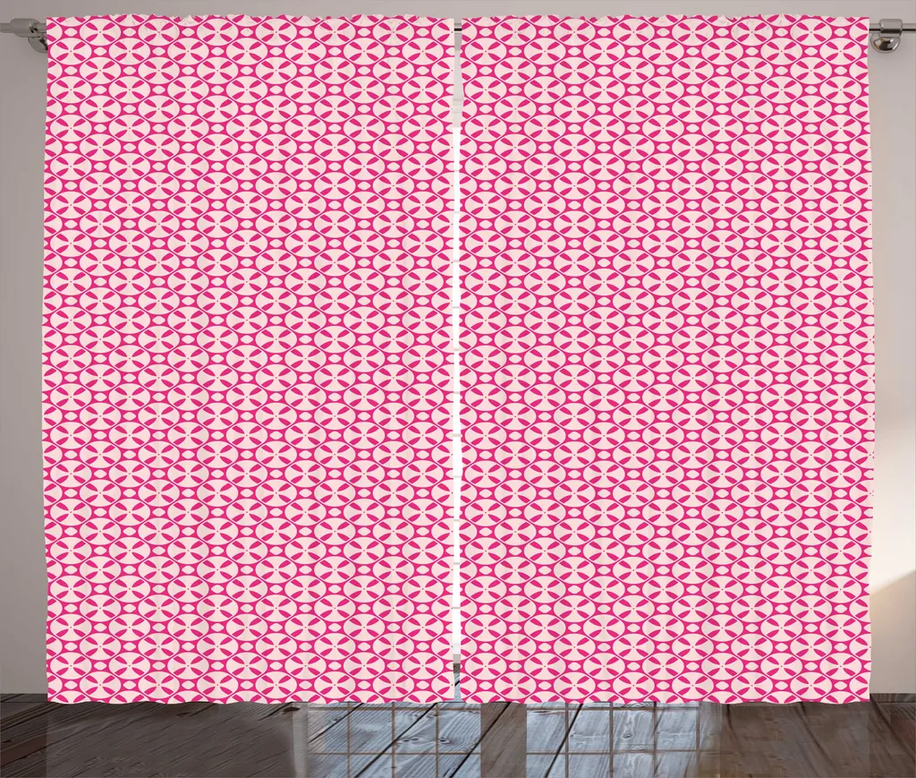 Rideau rustique motifs féminins 280x225cm avec crochets Rose et Beige