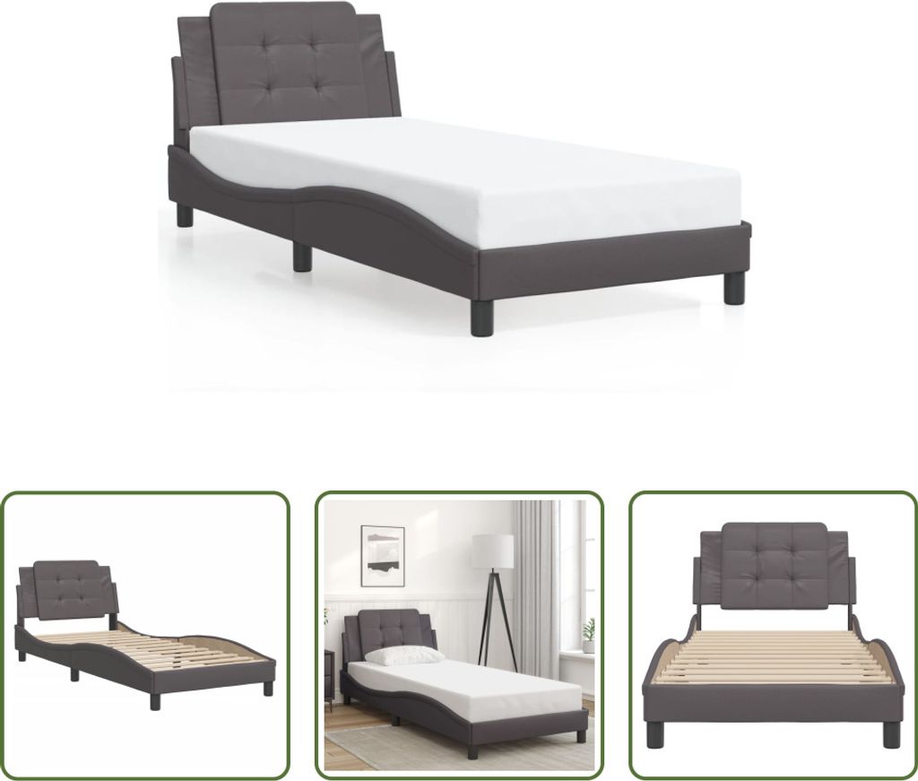The Living Store Bettgestell mit Kopfteil Grau 90x200 cm Produktbild 