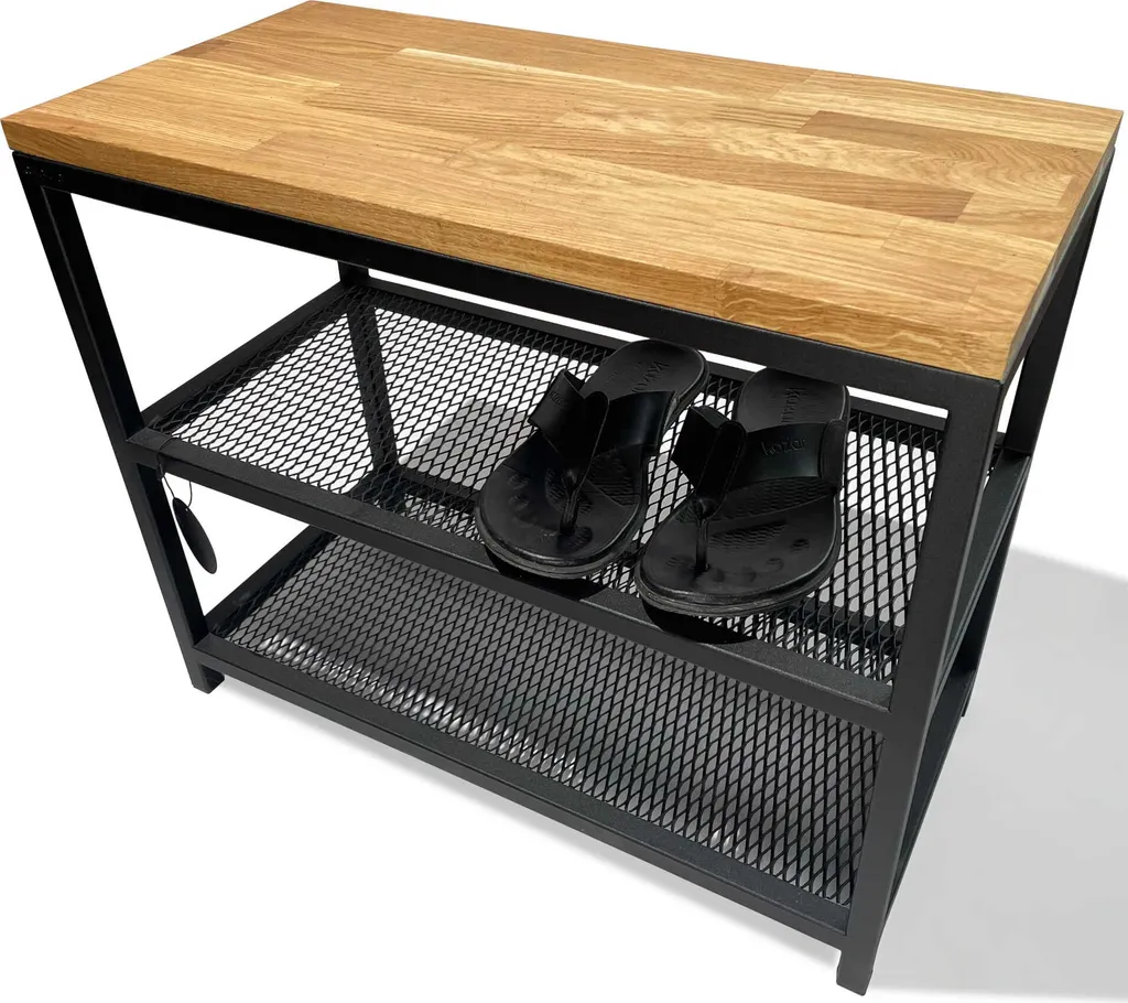 Meuble à chaussures avec banc FLEXISTYLE Loft Noir et Chêne Industriel