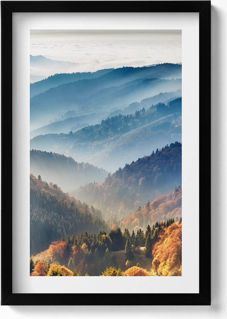 Berglandschaft– Wandbild mit Rahmen – Gerahmtes Bild – Wanddekoration – 40x60 cm – Schwarz