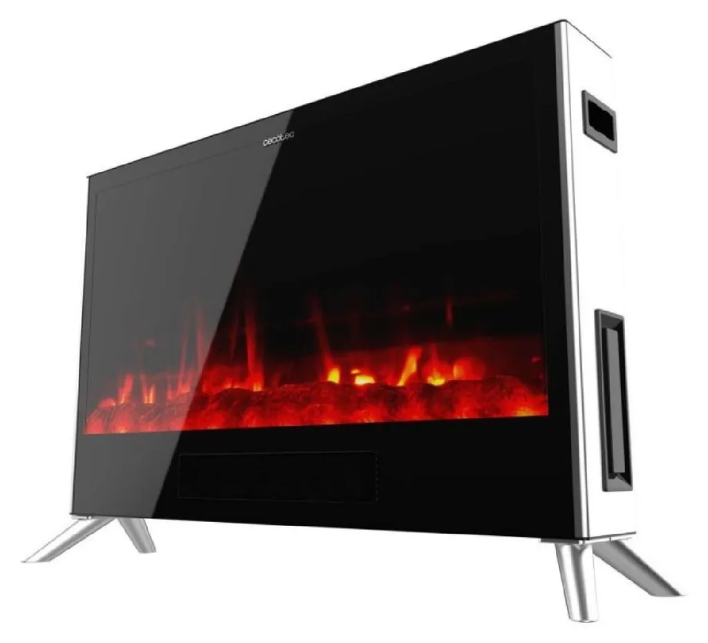 Cheminée électrique 2000W Céramique - Thermostat et Télécommande Noir - 2