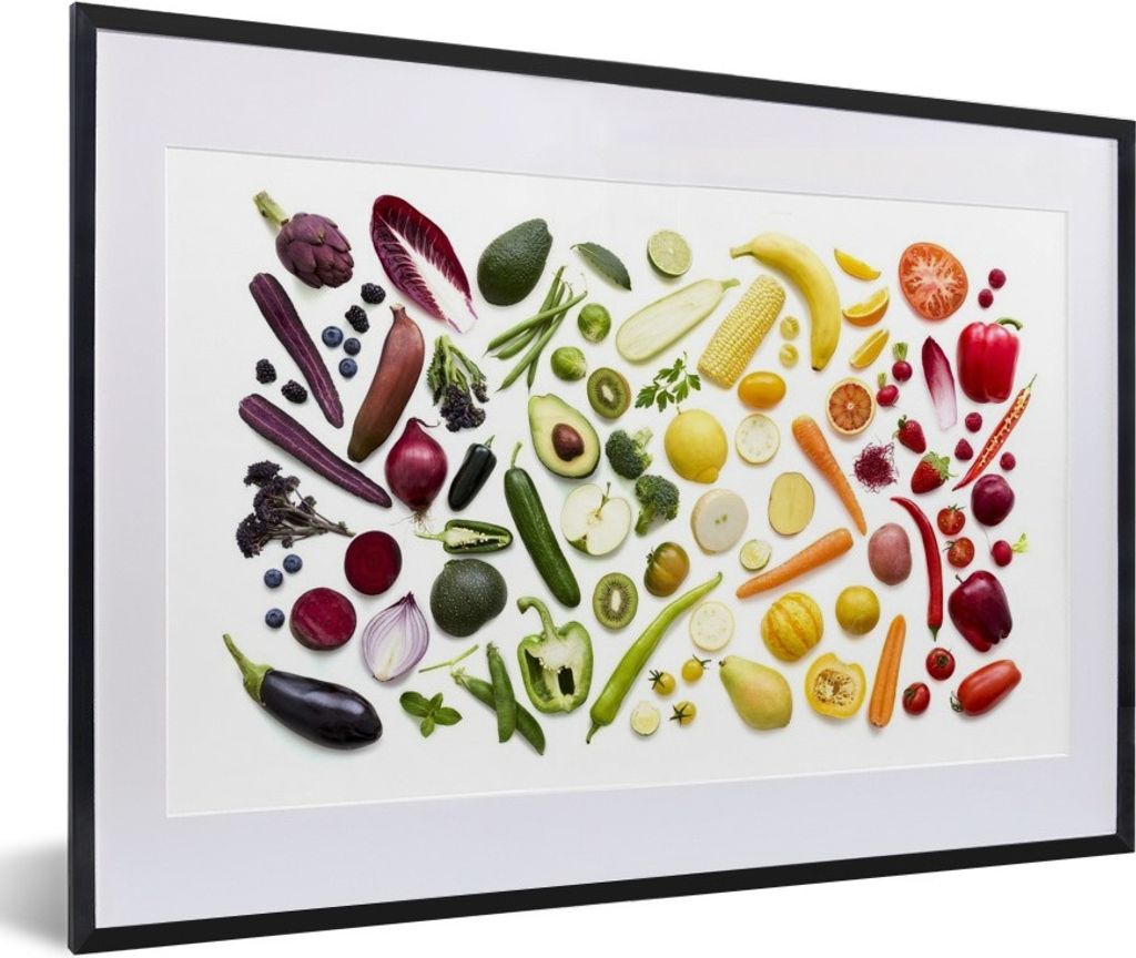 MuchoWow Gerahmtes Poster Gemüse - Obst - Regenbogen 60x40 cm - Poster mit Schwarzem Bilderrahmen Wandposter Rahmen Foto Bilder - Schlafzimmer -...