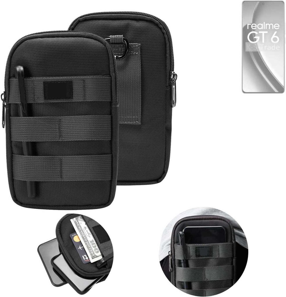 K-S-Trade Holster Gürtel Tasche kompatibel mit Realme GT 6 Global Handy Tasche Schutz Hülle dunkel-grau viele Fächer, 1x