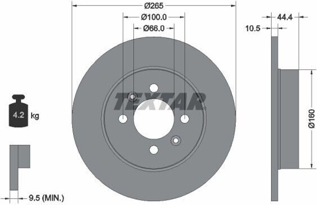 2x TEXTAR Bremsscheibe 92064903 für RENAULT LAGUNA I (B56_ 556_) 44 4mm 4 1kg