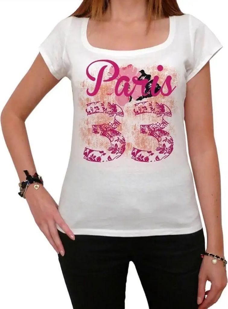 Damen Grafik T-Shirt 33 Paris Geschenk 33. Geburtstag Jahrestag 33 Jahre Jubiläum 33 Jährige Frau Jahrgang 1991 Kurzarm Lustige Druck