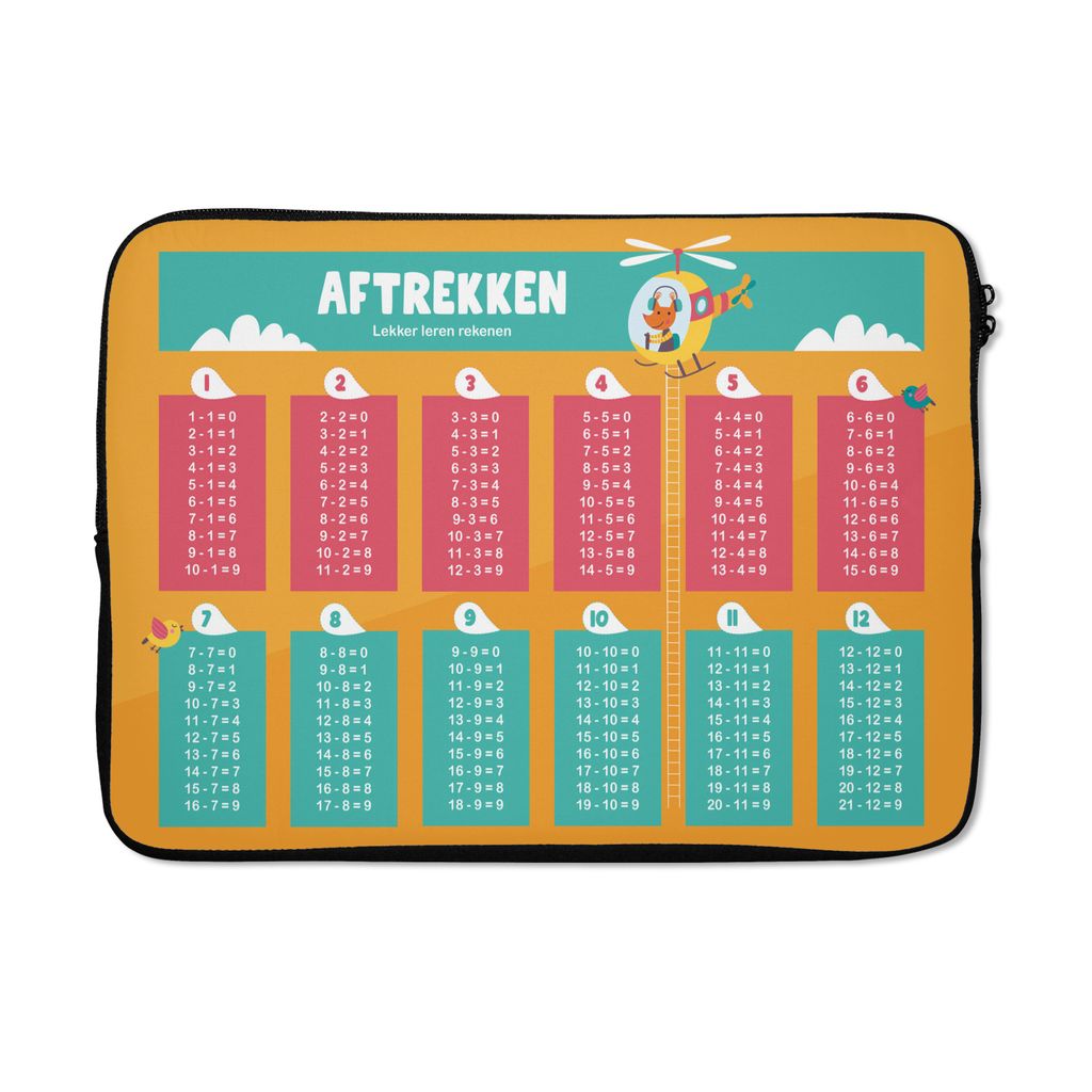 MuchoWow Laptop Hülle 13 Zoll Kinderzimmer - Subtraktion - Zählen - Mädchen - Kinder - Orange Laptoptasche - Laptophülle - Sleeve - Rundumschutz